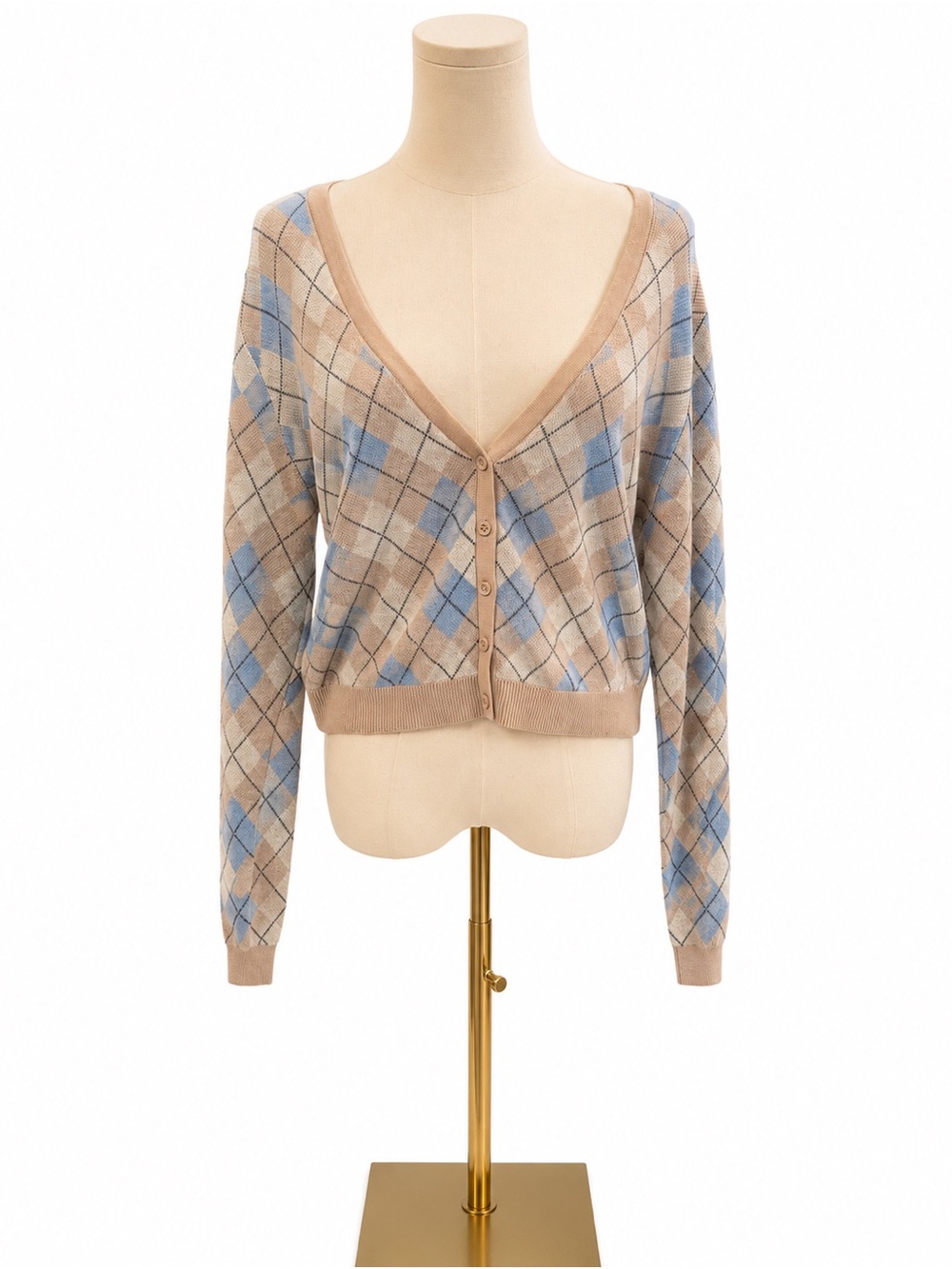 Torrid Size 0 Gray Blue Beige Argyle Button Front Cardigan Sweater